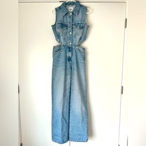 Zara one piece denim cut out jumpsuit